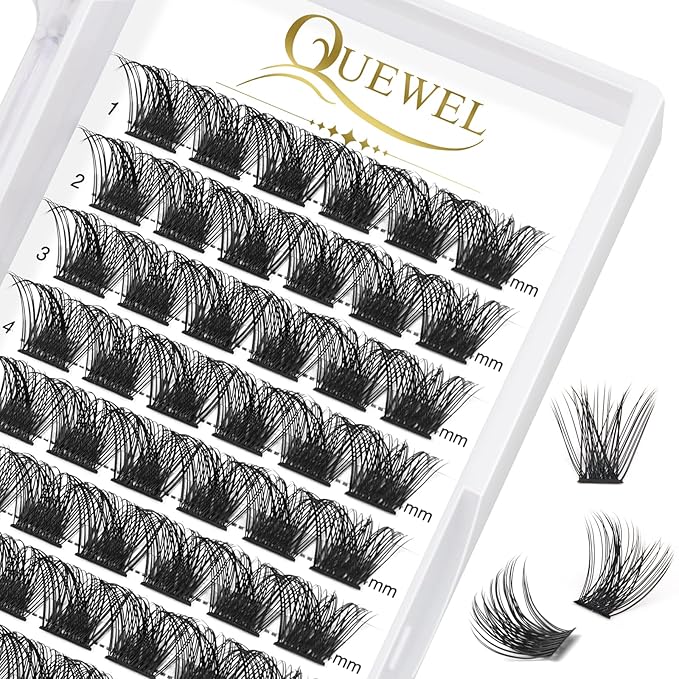 QUEWEL Cluster Lashes 72 Pcs Wide Stem Individual Lashes C/D Curl 8-16mm Length DIY Eyelash Extension False Eyelashes Natural&Mega Styles Soft for Personal Makeup Use at Home (Mega-C-14)