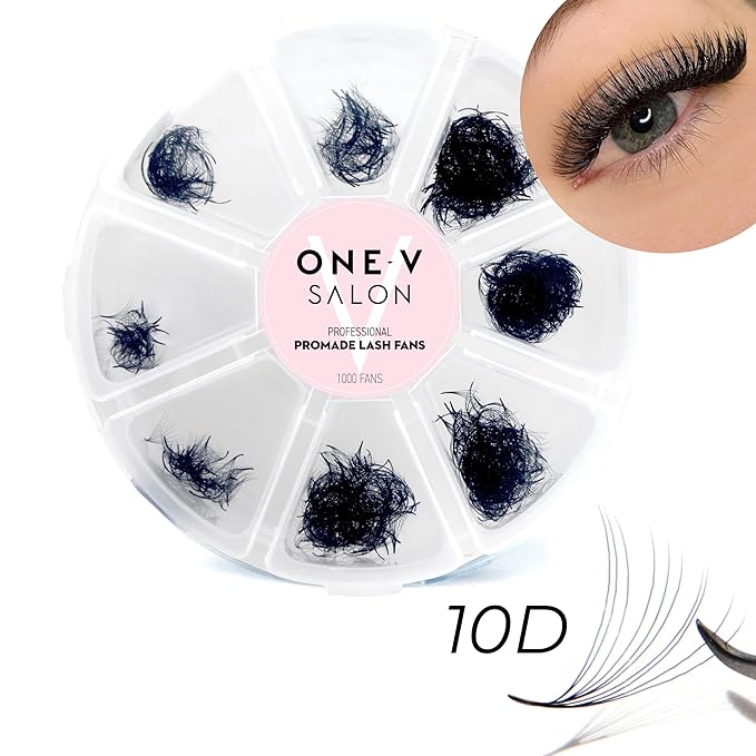 One V Salon Pro 10D Promade Loose Fans, 1000 Premade Mega Volume Lash Fans | D Curl | 0.05 mm | 8–15 mm Mixed Lengths | Thin Base, Hand-Crafted Eyelash Extensions(10D-0.05-D-Curl)