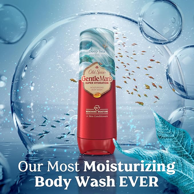 Old Spice GentleMan’s Super Hydration Body Wash for Men, Moisturizing Shower Gel for Dry Skin, 24/7 Renewing Moisture with Skin Conditioners, Deep Sea with Ocean Waves + Kelp Scent, 20 oz