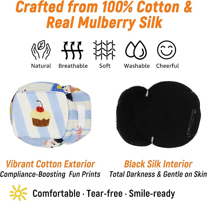 Astropic 3D Cotton & Silk Eye Patch for Kids | Boys Girls Eye Patch for Glasses | Medical Eyepatch for Children with Lazy Eye (Cupcake, Left Eye)