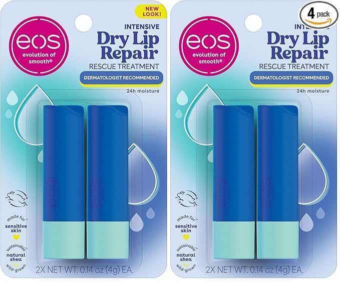 eos The Hero Lip Repair,24HR Moisture for Severely Dry Lips,Natural Strawberry Extract,Hypoallergenic Moisturizing Lip Balm,0.14 oz,(Pack of 4)