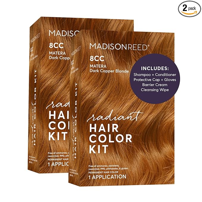 Madison Reed Radiant Hair Color Kit - 8CC Dark Vivid Copper Blonde (Matera Marigold) Vivid Color Permanent Hair Dye, PPD-Free & Ammonia-Free, 2 Pack