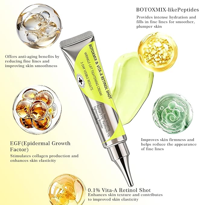 Botoxmix & Vita A Retinal Shot Tightening Booster | Wrinkle-Lift Tightening Cream, Collagen Lifting Serum, Retinoid for Anti-Aging, Pore Minimizer, Wrinkles & Fine Lines, Firmer Skin (15ml x 2 PCS)