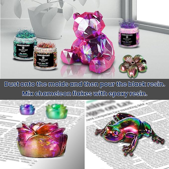 Chameleon Flakes for Resin [ Pink | Gold | Light Green ] - Color Shift Mica Pigment Powder for Epoxy Resin - Chrome Flakes for Tumblers, Molds, Nail Art, Eyeshadow, Makeup