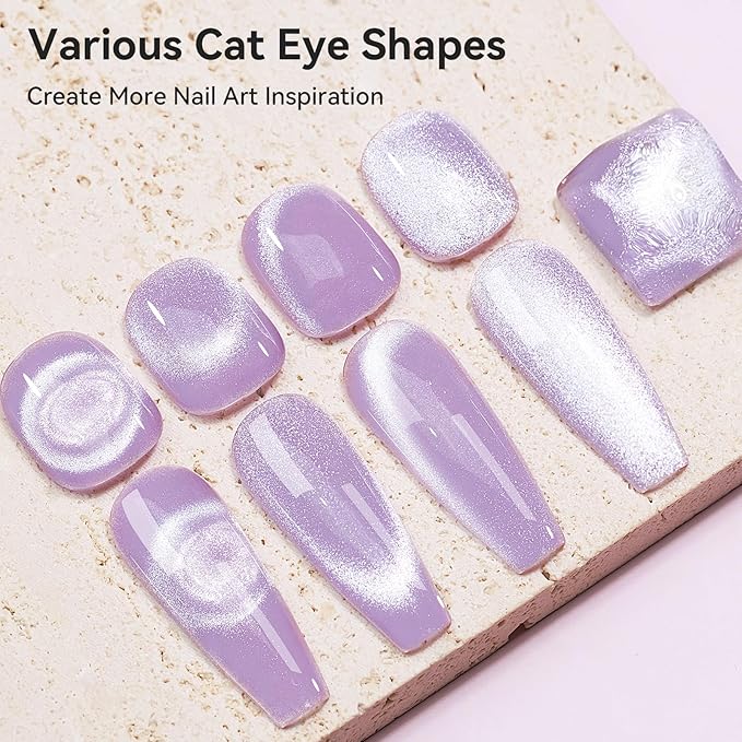Cat Eye Gel Nail Polish 12ML, Lavender Purple Smoothie Magnetic Gel Polish Holographic Shimmer Glitter Cats Eye Nail Polish with Magnet Stick Soak Off UV Nail Art Valentine's Day