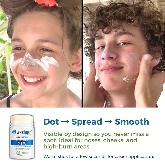 Waxhead Zinc Oxide Sunscreen Stick SPF 30, 4-Ingredient Mineral Sunscreen for Face & Body, EWG 1, Reef Safe Non-Nano, Baby & Kids Sensitive Skin, Water Resistant Sport Tattoo Sunblock, 3.7 oz