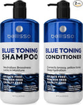 Blue Shampoo and Conditioner Set - Sulfate Free and Paraben Free - Neutralizing Toner to Correct Orange, Brassy Hair Back to Brunette - Professional Formula - For Women and Men - 16 Fl Oz (Set of 2)
