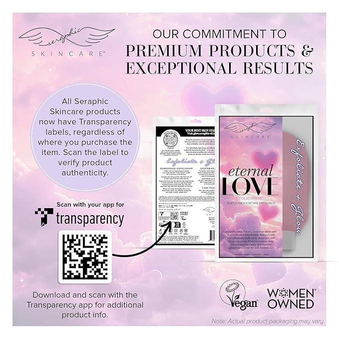 Seraphic Skincare Eternal Love Premium Exfoliating Mitt for Body 1pc – Exfoliating Glove & Body Scrubber for Shower Use, Deep Body Exfoliation, Dead Skin Removal & Self Tanner