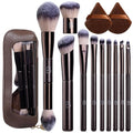 Travel Makeup Brush Set BS-MALL Ultra-Soft Synthetic Bristles Eyeshadow Brush, Foundation Brush for Liquid Makeup, Double-ended Travel Bag & Triangle Puff - Travel-friendly Multi-purpose Kit 10 Pcs