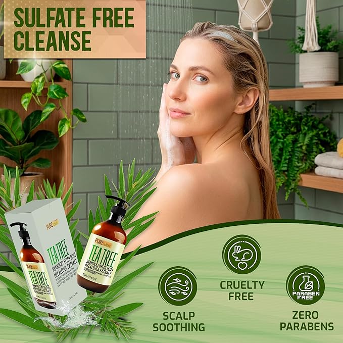 Tea Tree Shampoo - Sulfate Free, Anti Dandruff Deep Cleanse for Oily and Itchy Scalp - Buildup Remover - Professional Oily Hair Salon Formula - Paraben Free Shampoo for Women and Men - 16 Fl Oz
