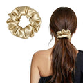 ZLYC 100% Mulberry Silk Scrunchie 19 Momme Gentle Creaseless Hair Tie for Women Dent-Free Ponytail Holder, 3.5cm Solid Oatmeal