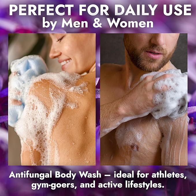 Antifungal Body Wash with Lavender Essential Oil |1% Tolnaftate Chamomile Soap for Ringworm, Jock Itch & Athlete’s Foot | Medicated Body Wash with Calming Effect | Includes Scrubber 16 Fl oz