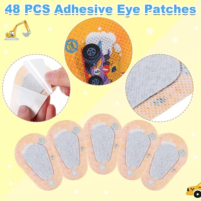 Panitay Adhesive Eye Patches for Boys, 16 Styles Light Blocking Cute Designs Cotton Adhesive Bandages for Kids Girls Toddler(48 Pcs)