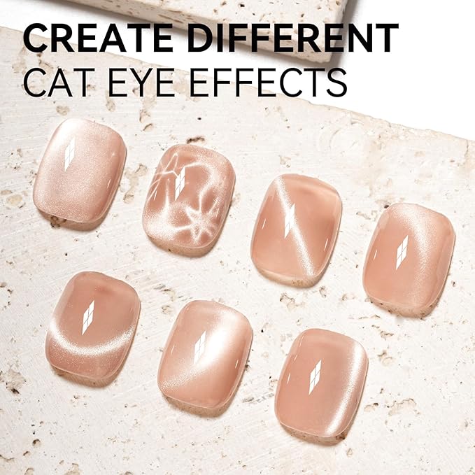 MAYCHAO 15ML Cat Eye Gel Nail Polish 1Pc Glassy Nude Magnetic Nail Polish with Magnet Soak off Holographic Cat Eye Gel Polish for Nail Art Manicure Salon DIY at Home, 0.5 OZ