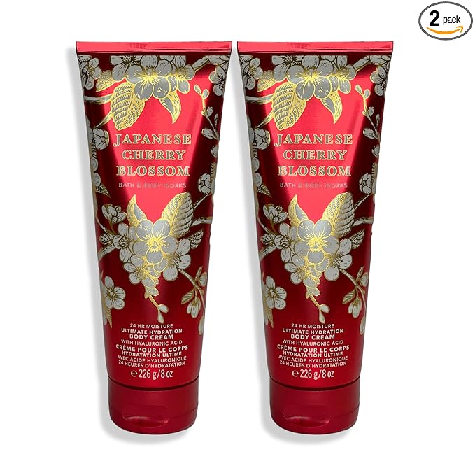 Bath and Body Works Japanese Cherry Blossom Body Cream Ultimate Hydration Gift Set For Women 2 Pack 8 Oz. (Japanese Cherry Blossom)