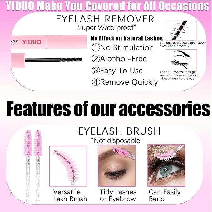 YIDUO 960Pcs Lashes Clusters Kit 80D+100D+200D+300D+Spikes+Bottom Thick Clusters Lash Extensions Kit with 2 Bond and Seal 10-20mm Wispy 3D Volume Individual Eyelash Cluster Kit DIY at Home Easily