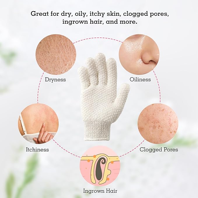 Evridwear Exfoliating Gloves for Shower, 100% Nylon Thick Soft Medium Heavy Bathing Gloves Dead Skin Remover Body Scrubber Smooth Skin with Hang Loop (White Gentle Exfoliation- 3 Pairs)