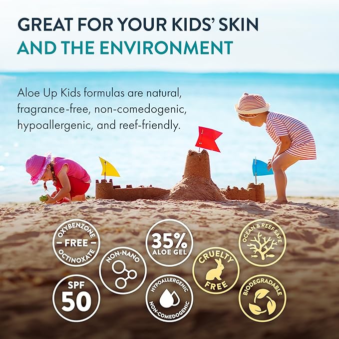 Aloe Up Kids Mineral Sunscreen Spray SPF 50 – Broad Spectrum Protection for Face & Body – Gen2 Zinc Oxide & Aloe Vera Gel – Reef Friendly, Water Resistant 80 Minutes – Fragrance-Free – 4.5 Oz