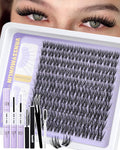 Wispy Lash Clusters Kit with Remover Natural Eyelashes Clusters Lightweight C Curl Cluster Eyelash Extensions Short Individual Lashes DIY Eyelash Extension Kit with Waterproof Lash Cluster Glue 8-16mm