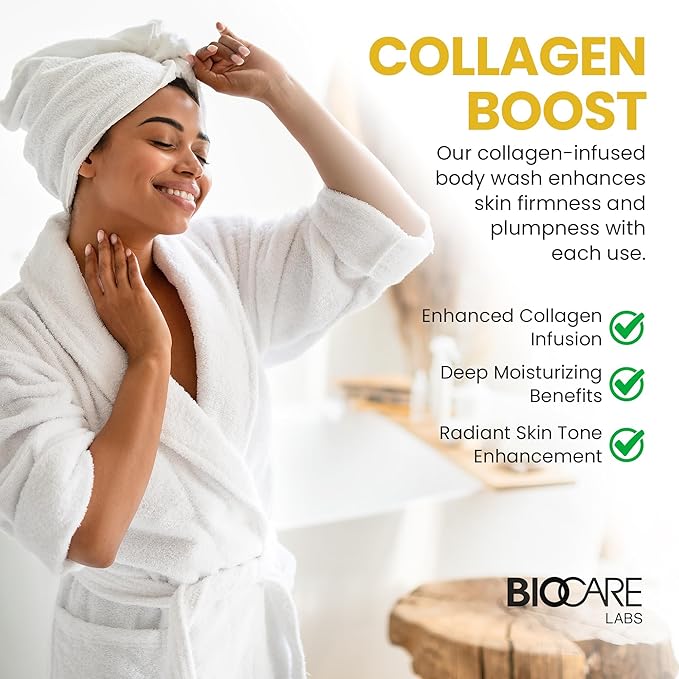 Biocare Vitamin C and Collagen Body Wash: Ultimate Brightening & Toning Solution, Ideal for Men & Women - Enhances Skin & Hydrates, Suitable All Skin Types, Sulfate-Free 16.5 oz