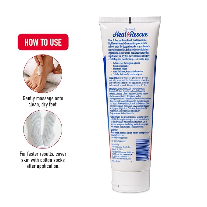 Heal&Rescue Heel Rescue Super Crack Foot Cream, Concentrated AHA Blend & Shea Butter, Moisturizes, Exfoliates, Softens & Aids Cracked Heel Repair, 4.4 Ounce