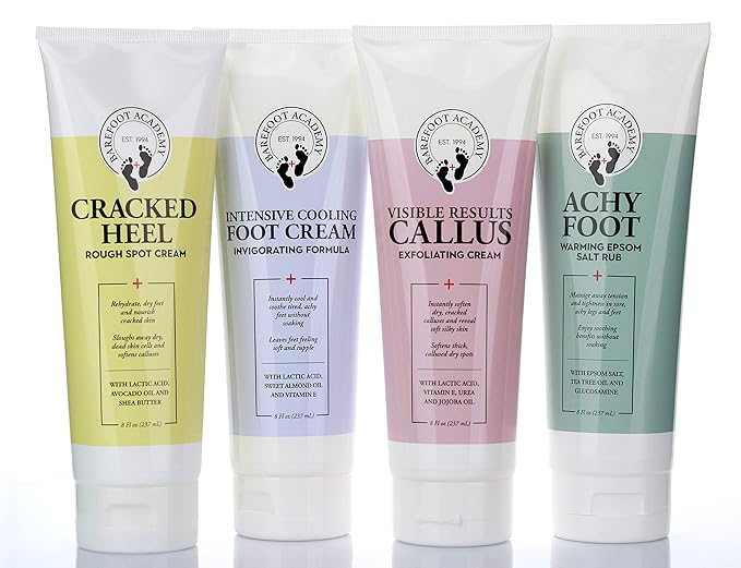 Barefoot Academy Heavy Duty Foot Care Scrub & Moisturizer Cream For Calluses, Dead Skin, Tough Heels, Cracked Heels, & Rough Spots On Feet, Skin Care For Feet, Large 8 Fl Oz (Exfoliating Foot Cream)