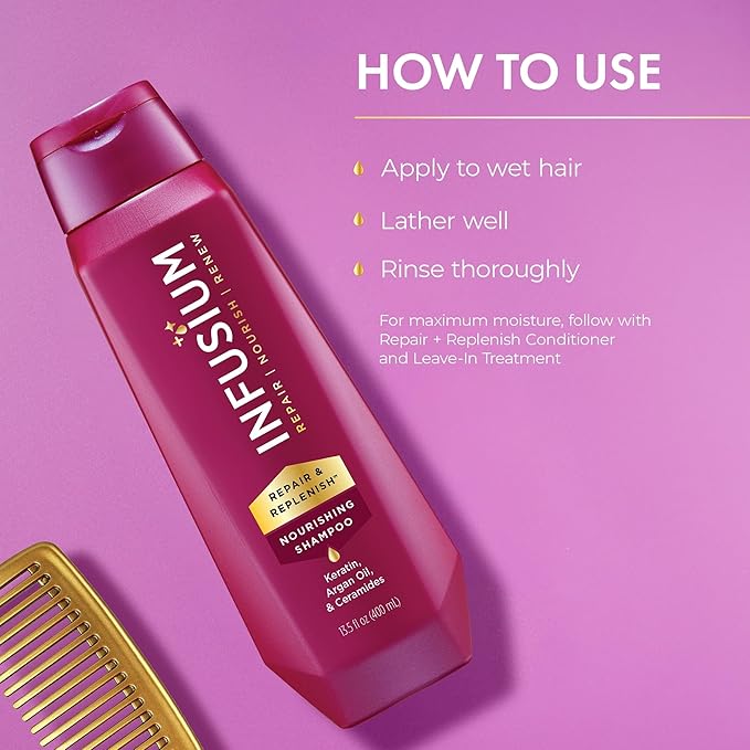 Infusium Moisturize and Replenish Shampoo - Infused with Avocado and Olive Oil - Hair Care for Dry Hair - Moisturizing Shampoo for Women - 13.5 oz (Pack of 2)