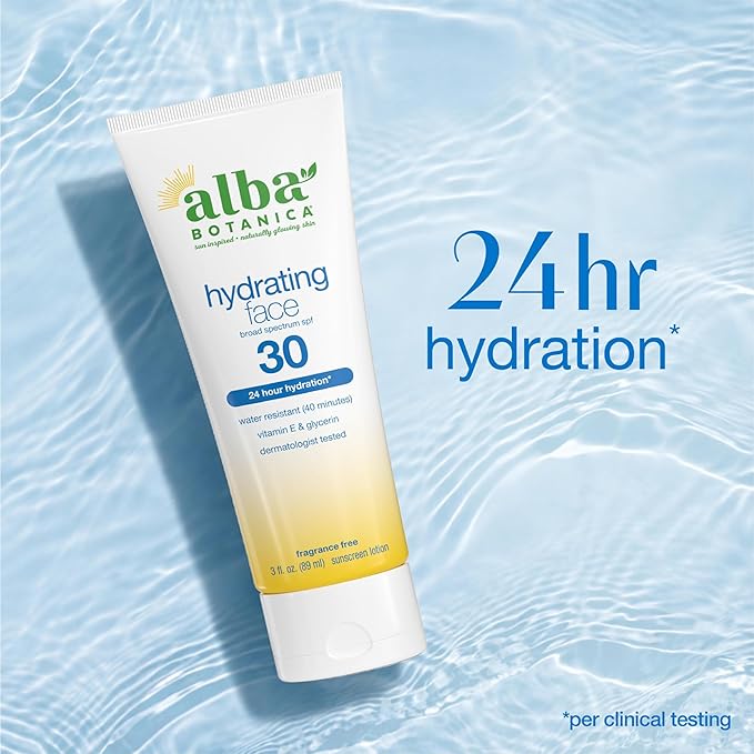 Alba Botanica Sunscreen for Face, Fragrance-Free Hawaiian Face Sunscreen Lotion, Broad Spectrum SPF 30, Water Resistant and Biodegradable, 3 fl. oz. Bottle