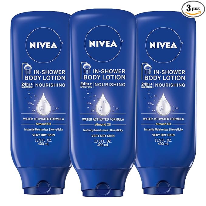 NIVEA Nourishing In Shower Lotion, Water Activated In Shower Moisturizer for Dry to Very Dry Skin, 13.5 FL OZ, Pack of 3