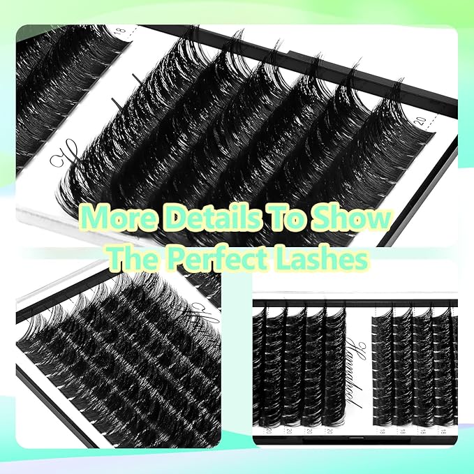 12rows-Large Tray Mixed 8-10-12-14-16mm/Mixed 14-15-16mm/Mixed14mm-16mm/Mixed 18-20mm Wide Stem Individual False Eyelashes Dramatic Black Cluster Eyelashes (mixed 18-20mm)