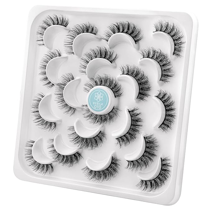 DYSILK Mink Eyelashes Strip Lashes - D Curl Lashes 10 Pairs 6D Faux Eyelashes Mink Lashes Natural Look Reusable False Eyelashes Fake Eyelashes Eye Lashes Pack | 12mm