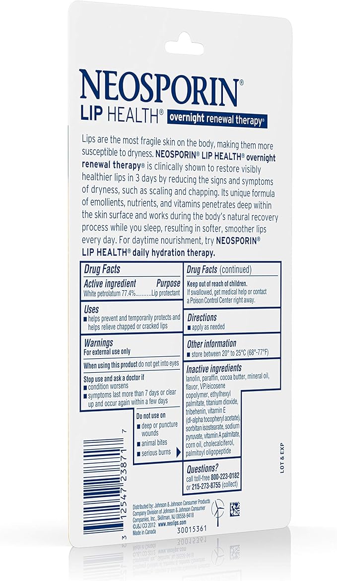 Neosporin Lip Health Overnight Healthy Lips Renewal Therapy Petrolatum Lip Protectant 0.27 oz