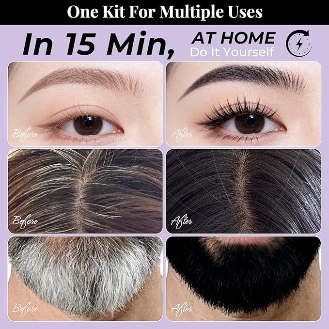 PERMANIA Lash & Brow Color Kit, Natural Black Lasts up to 4 Weeks Temporary Eyelash & Eyebrow Color