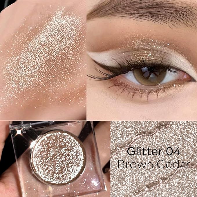KYDA Single Glitter Eyeshadow, Neutral Brown Champagne Eyeshadow, Lasting Blendable Shimmer Creamy Eyes Shadow, Sparkling Eyes Glitter, Soft Buildable Glossy Color, Wet Look Effect, Brown Cedar