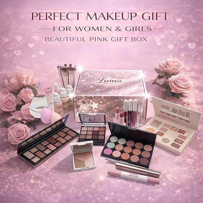 All in One Makeup Kit for Women & Beginners, Full Face Makeup Set with Eyeshadow Palette, Lip Gloss, Foundation & Brushes, Makeup Gift Set for Teens & Girls, Suitable for Different Skin Tones
