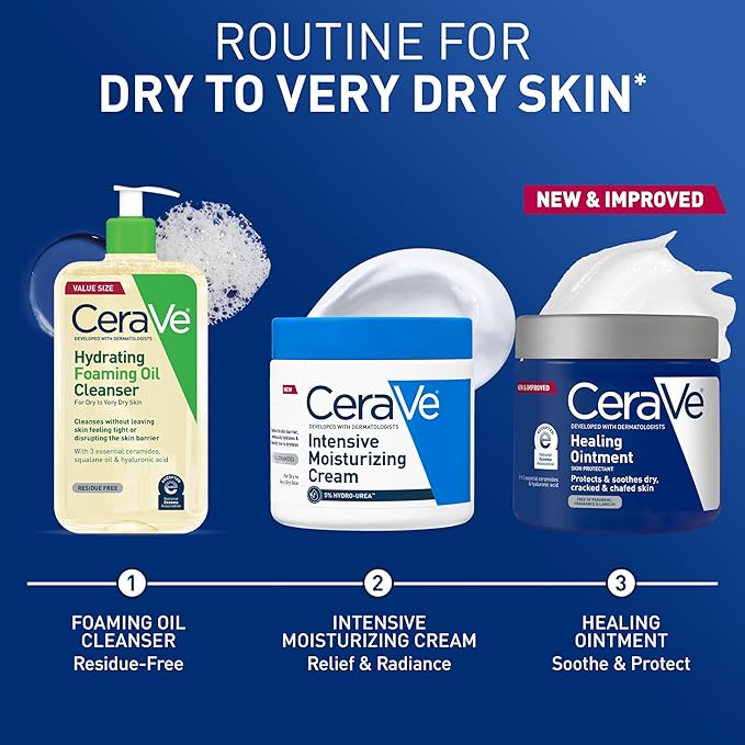 CeraVe Healing Ointment, Hydrating Skin Protectant With Petrolatum, Hyaluronic Acid & Ceramides, Face & Body Skin Barrier Repair For Cracked, Chafed, Dry Skin, Fragrance Free & Lanolin Free, 12 Oz