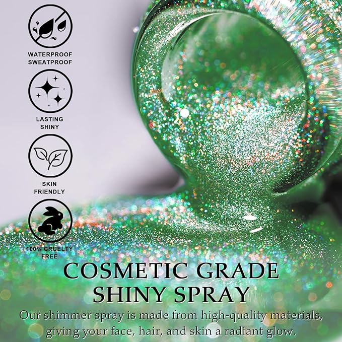 Hair and Body Glitter Spray, St Patricks Day Shimmering Powder Sparkle Powder Makeup, Green Glitter Loose Sparkle Makeup for Body Highlighter,Festival Prom Rave Accessories (Green)