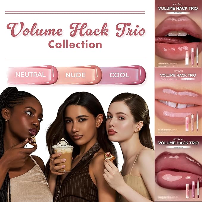 rom&nd Volume Hack Trio Lip Plumping Set - Toffee Nude Edition - 3-Step Liner, Balm & Gloss for Full, High-Shine Pout