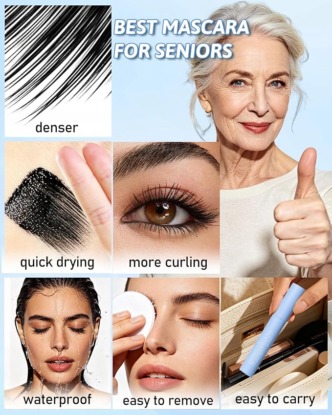 Mascara for Older Women 60 Plus,Black Mascara Volume Length Curling with Thinning Lashes,Waterproof & Long Lasting No Clumping,Hypoallergenic Formula for Sensitive Eyes,Mother's Day Present
