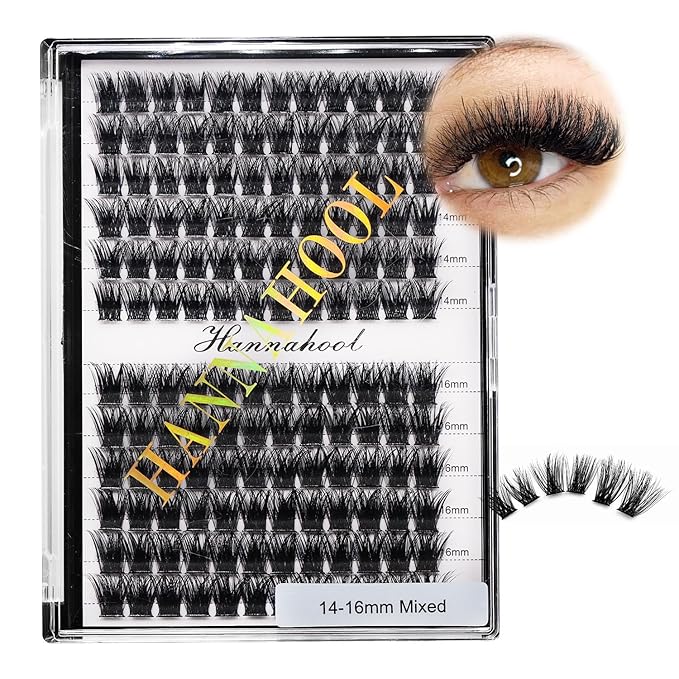 12rows-Large Tray Mixed 8-10-12-14-16mm/Mixed 14-15-16mm/Mixed14mm-16mm/Mixed 18-20mm Wide Stem Individual False Eyelashes Dramatic Black Cluster Eyelashes (mixed14mm-16mm)