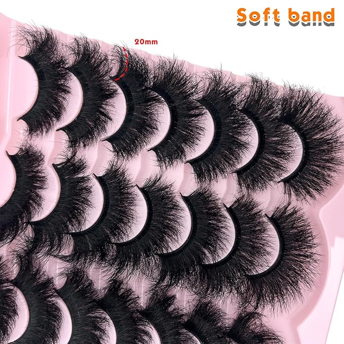 loladook Mink Lashes Fluffy 20mm Big Faux Mink Strip Lashes Cat Eye Long False Eyelashes Dramatic Soft 25mm 3D Volume Eyelashes Pack 14 Pairs