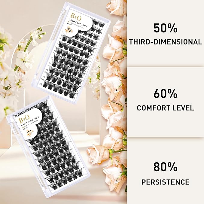 Lash Clusters B02 C Curl 14mm DIY Eyelash Extensions 72 Clusters Lashes C D Curl B&Qaugen Mega Volume Individual Lashes Eyelash Clusters Extensions Individual Lashes Cluster DIY at Home (NM-C-14mm)