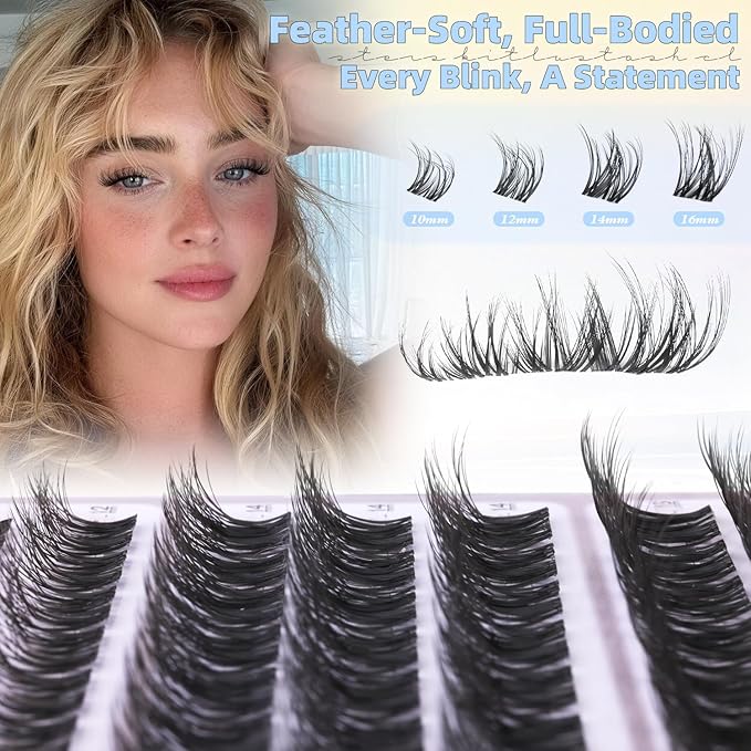 ALICE Spider Lash Clusters Kit Wispy Volume Cluster Eyelash Extension Kit 3D Natural Eyelash Clusters Kit 10mm-16mm Invisible Band Individual Lashes with White Bond and Seal