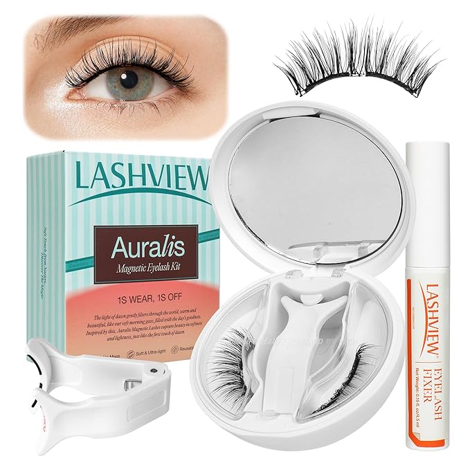 LASHVIEW Upgrade Magnetic Eyelashes with Applicator, Reusable Soft Magnetic Lashes Natural Look with 0.17mm Ultra-Thin Magnets No Glue Needed Easy to Wear and Remove-N01