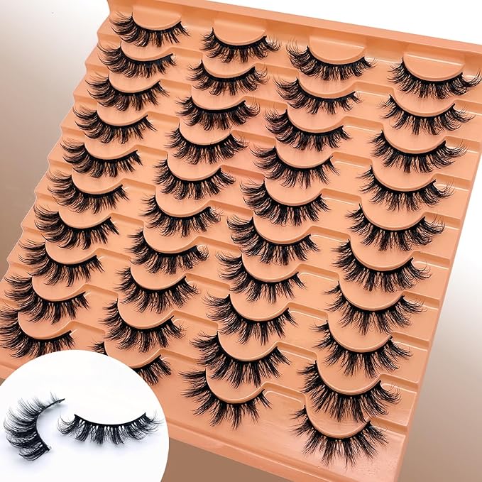 Fluffy Lashes Wispy Cat Eye Faux Mink Eyelashes C Curl 3D EyeLash Natural Look Cateye Lash Strips 16mm Long False Eyelashes Pack YH301