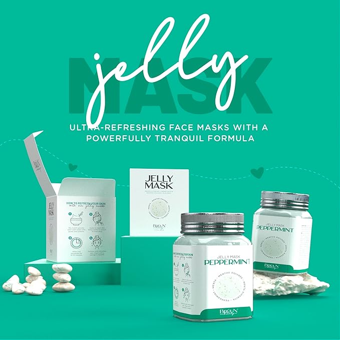BRÜUN Peel-Off Peppermint Jelly Mask for Face Care – A 23 fl oz Rubber Mask Jar for 30 to 35 Treatments – A Skin Care Moisturizing Gel Mask of Spa Set for Men, Women and Adults