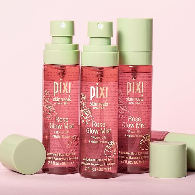 Pixi Beauty Rose Glow Mist | Hydrating Makeup Setting Spray with Rose Water & 21 Natural Oils | Luminous Dewy Finish | All-Day Hold | Refreshes & Sets Makeup | 2.70 Fl Oz