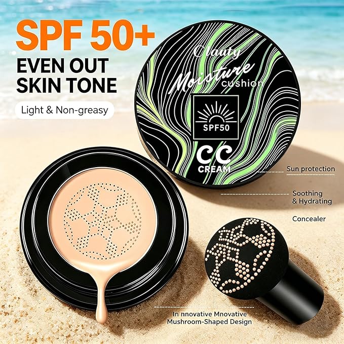 Cushion Foundation Air Cushion CC Cream With SPF 50, Full Coverage Foundation, Color Corrector, Even Skin Tone, Tattoo cover up, Moisturizing Concealer Sunscreen Foundation Makeup (Natural SPF50)