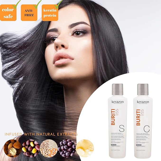 Kerazon Brazilian Hair BTX Treatment For All Hair Types + Sulfate Free and Sodium Free Shampoo & Conditioner KIT