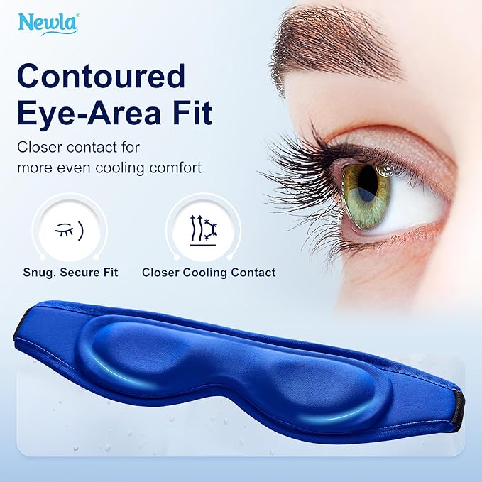 Cooling Gel Eye Mask for Puffy Eyes, Contoured Cold Compress for Eyes, Reusable Cold Eye Mask for Puffiness, Migraine & Tired Eyes, Post Surgery, Ice Gel Pack for Eye Care, Adjustable Strap (Blue)